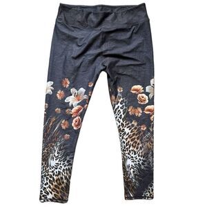 Womens GKLA Premium Animal & Floral Print High Rise Athletic Leggings - Sz XL